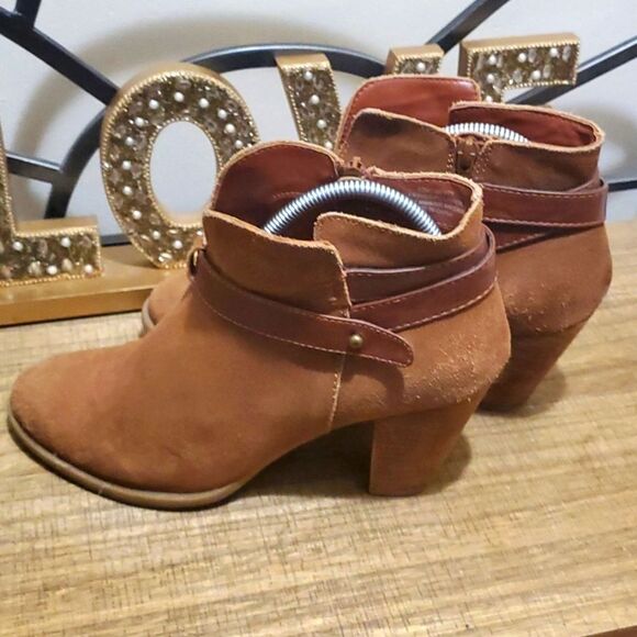 Crown Vintage Liberty Womens Brown Leather Block Heel Ankle Booties Sz 10M - Picture 4 of 8